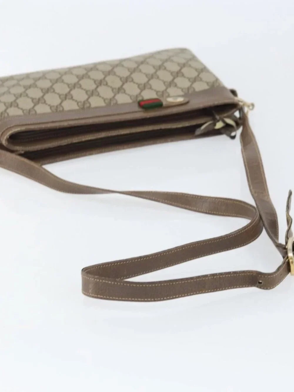 GUCCI GG Supreme Web Sherry Line Bag PVC Beige Gold 96 02 035 Auth 170489